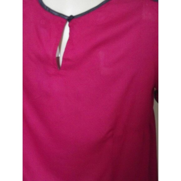 Intro Size Medium Berry Burgundy Rayon Blouse w/Black Faux Leather Trim Shirt m - Picture 6 of 6